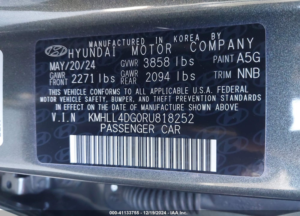 2024 HYUNDAI ELANTRA VIN: KMHLL4DG0RU818252