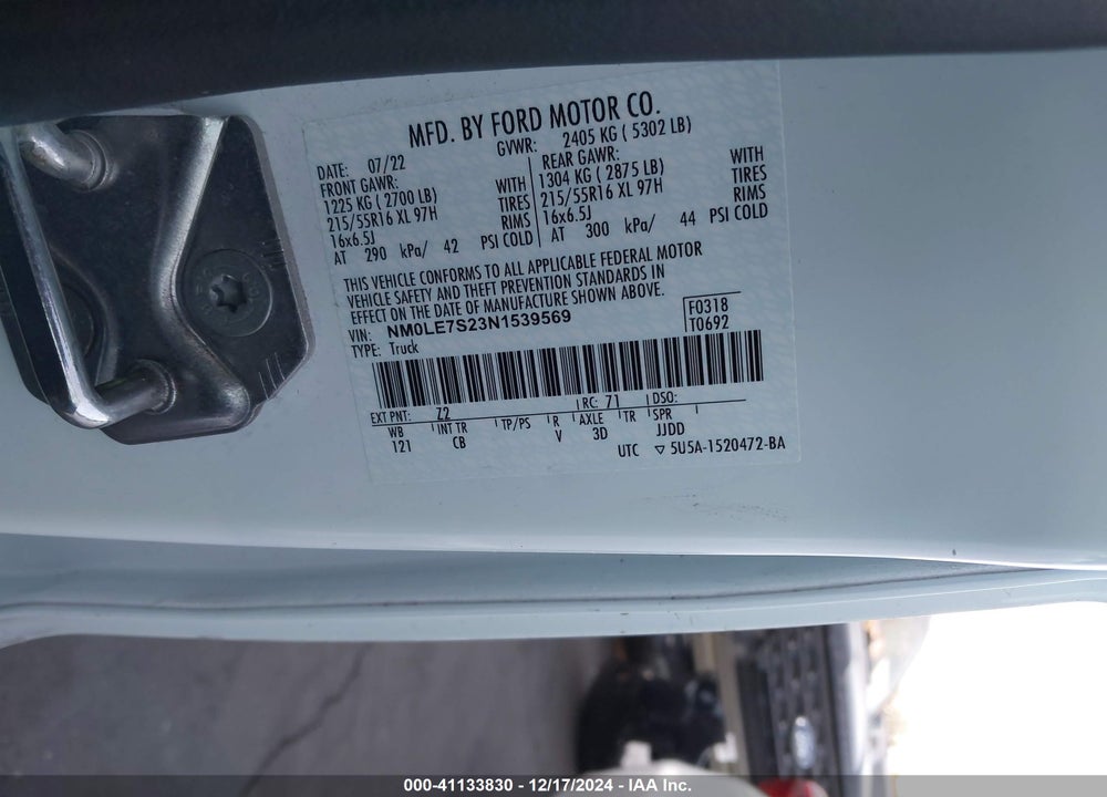 2022 FORD TRANSIT CONNECT XL CARGO VAN VIN: NM0LE7S23N1539569