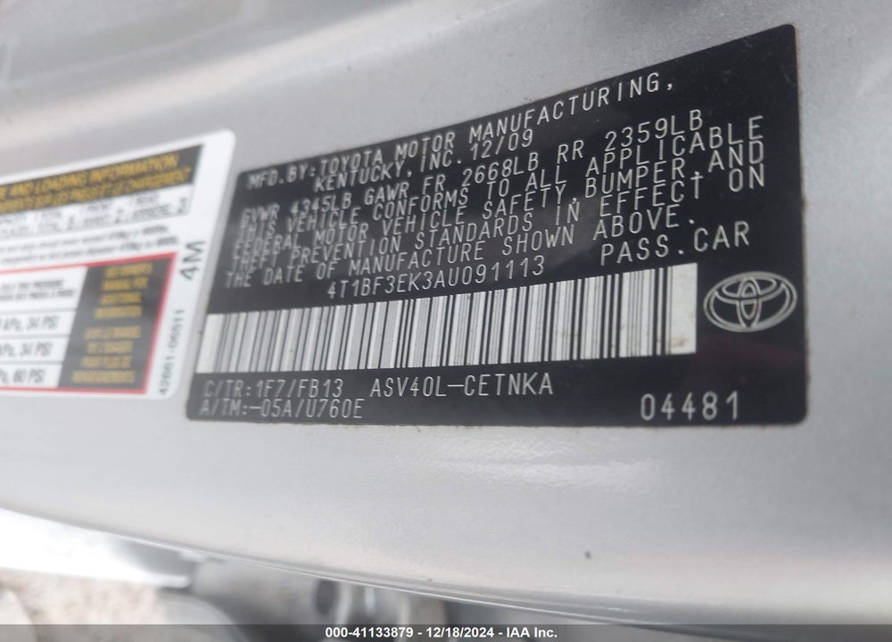 2010 TOYOTA CAMRY LE VIN: 4T1BF3EK3AU091113