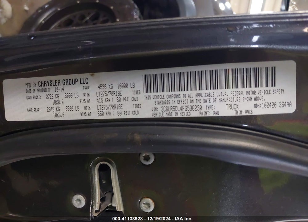 2015 RAM 2500 SLT VIN: 3C6UR5DL4FG536230