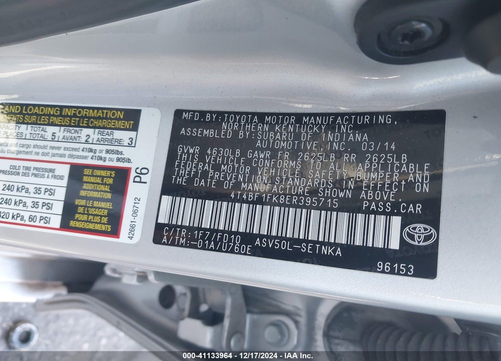 2014 TOYOTA CAMRY LE VIN: 4T4BF1FK8ER395715