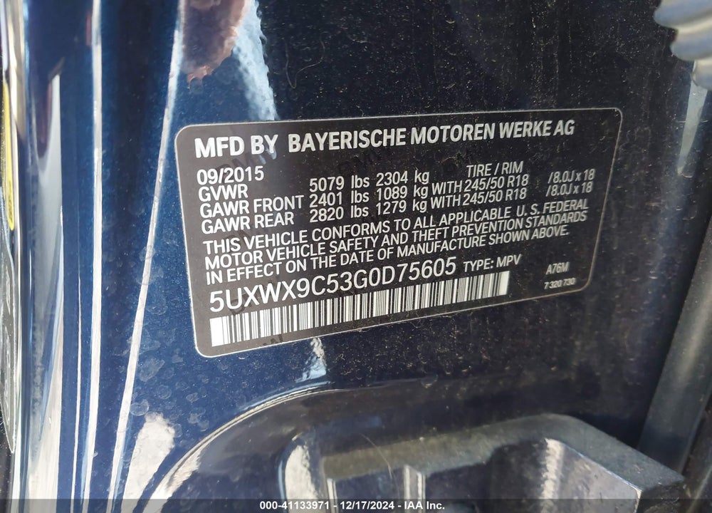 2016 BMW X3 XDRIVE28I VIN: 5UXWX9C53G0D75605