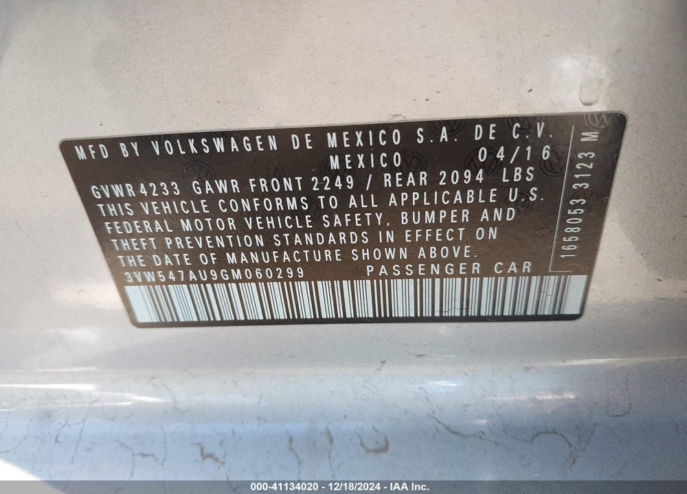 2016 VOLKSWAGEN GOLF GTI VIN: 3VW547AU9GM060299