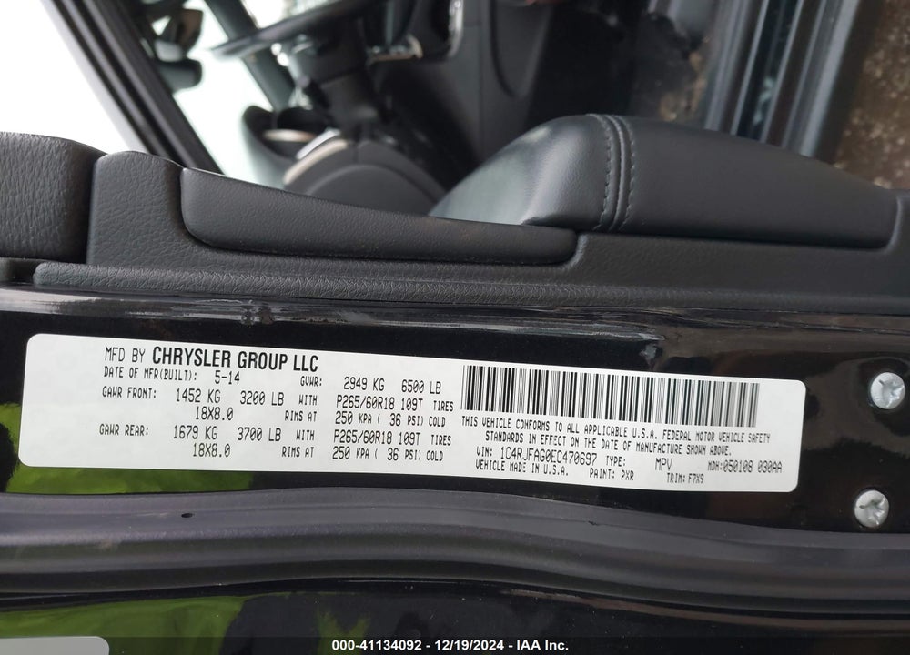 2014 JEEP GRAND CHEROKEE LAREDO VIN: 1C4RJFAG0EC470697