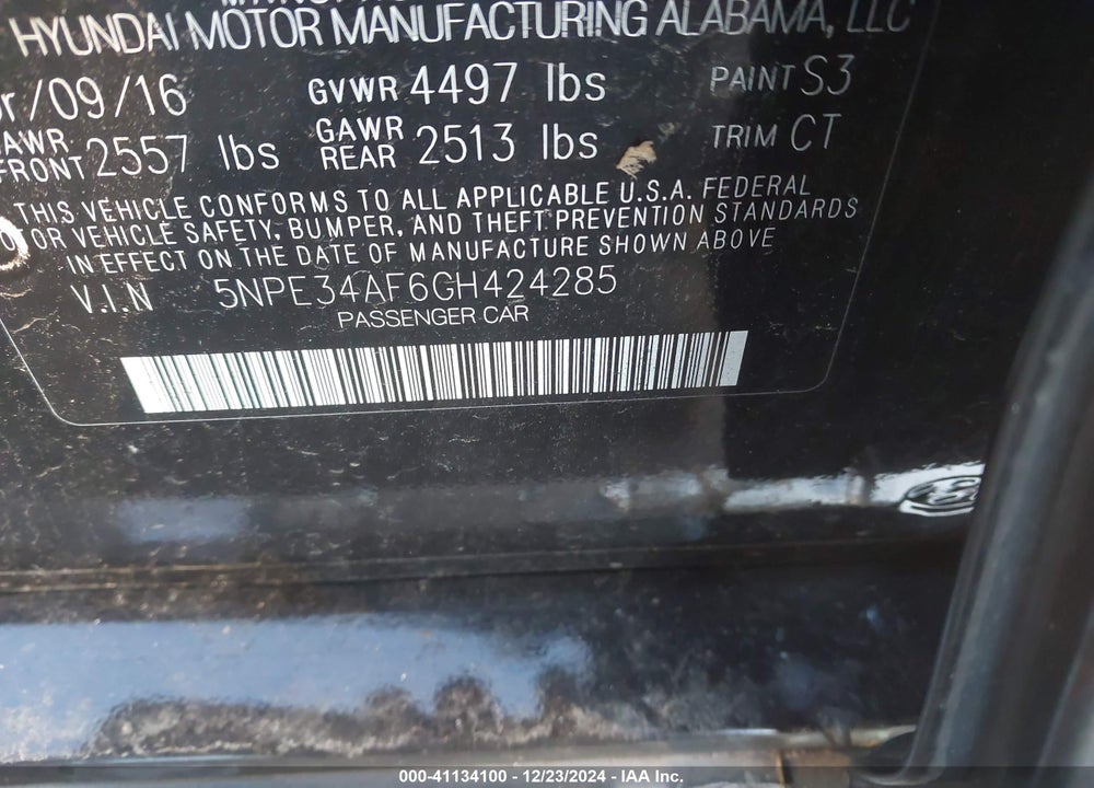 2016 HYUNDAI SONATA LIMITED VIN: 5NPE34AF6GH424285