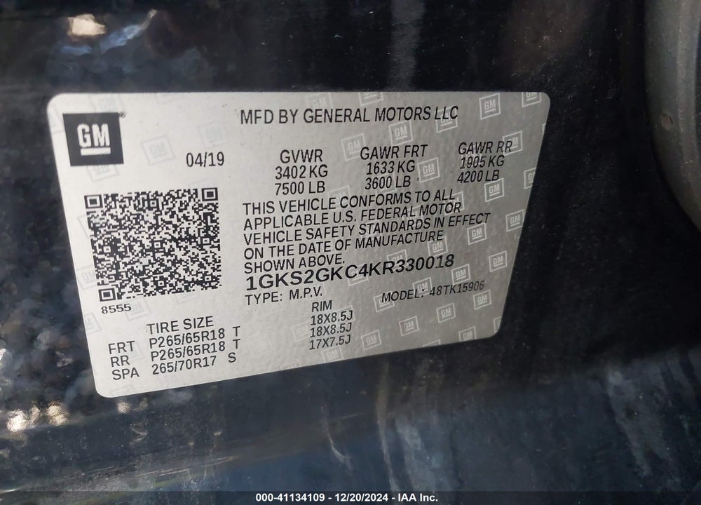 2019 GMC YUKON XL SLT VIN: 1GKS2GKC4KR330018