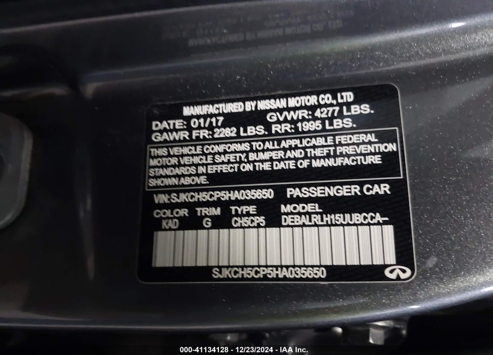 2017 INFINITI QX30 PREMIUM VIN: SJKCH5CP5HA035650