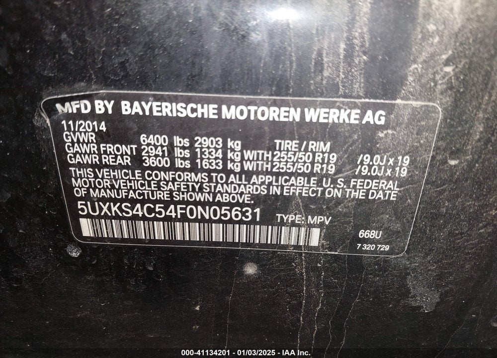 2015 BMW X5 XDRIVE35D VIN: 5UXKS4C54F0N05631