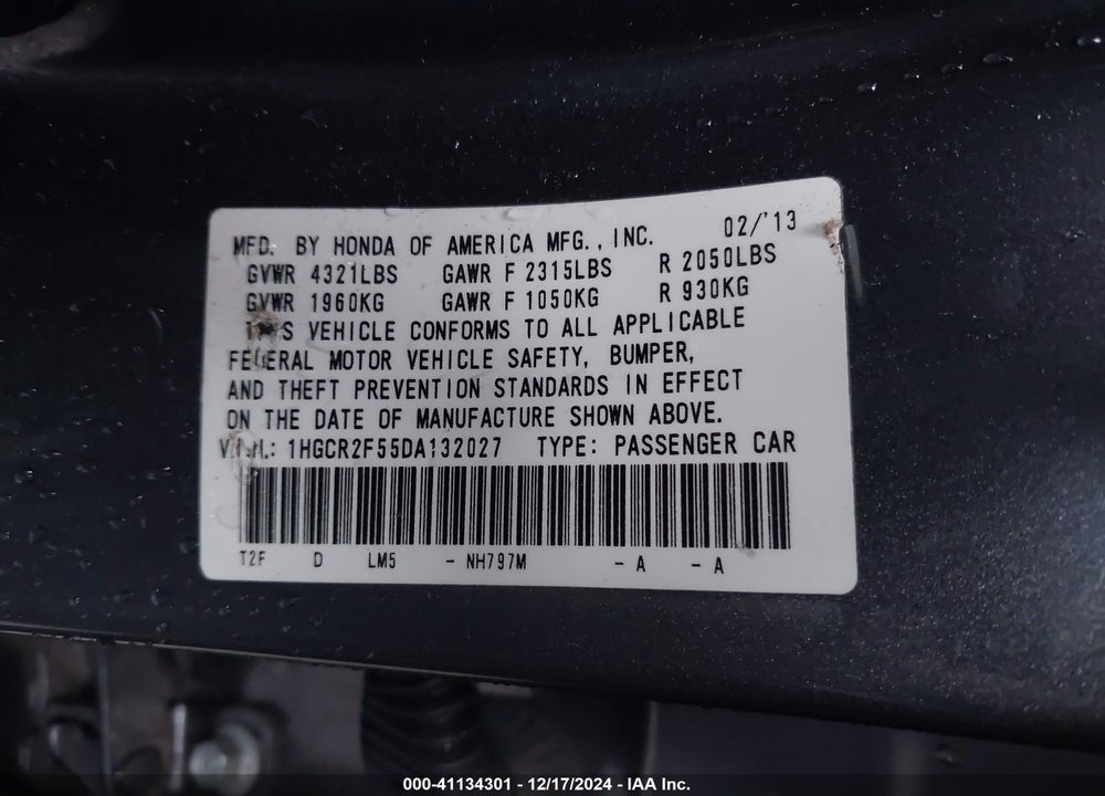 2013 HONDA ACCORD SPORT VIN: 1HGCR2F55DA132027