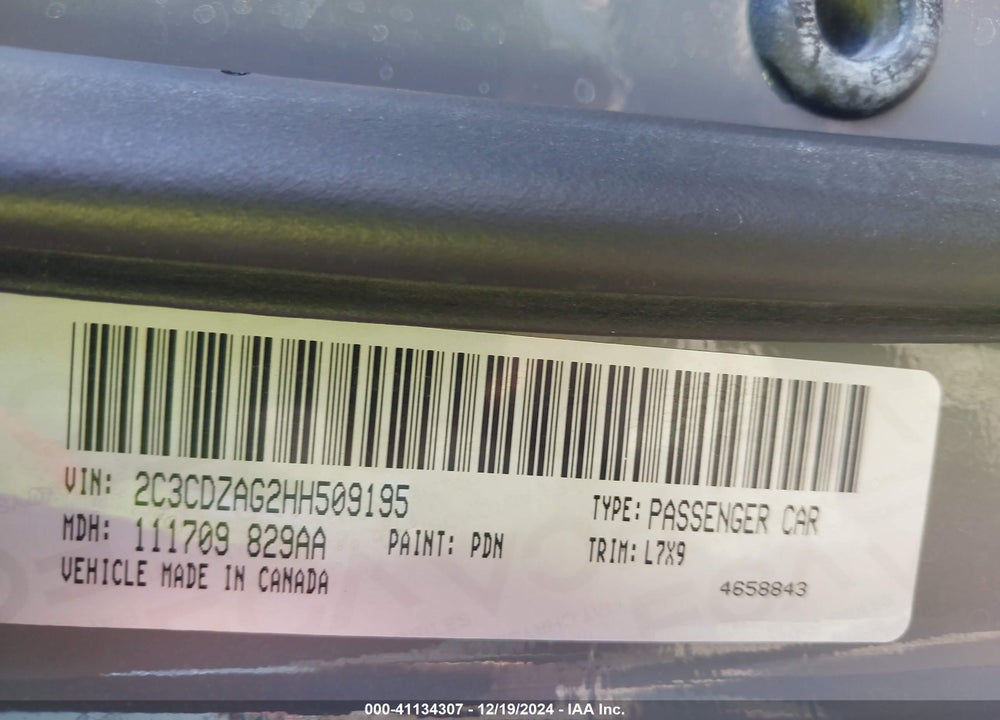 2017 DODGE CHALLENGER VIN: 2C3CDZAG2HH509195