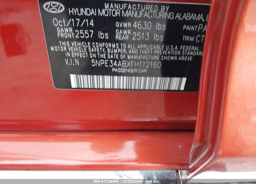 2015 HYUNDAI SONATA LIMITED 2.0T VIN: 5NPE34ABXFH112160