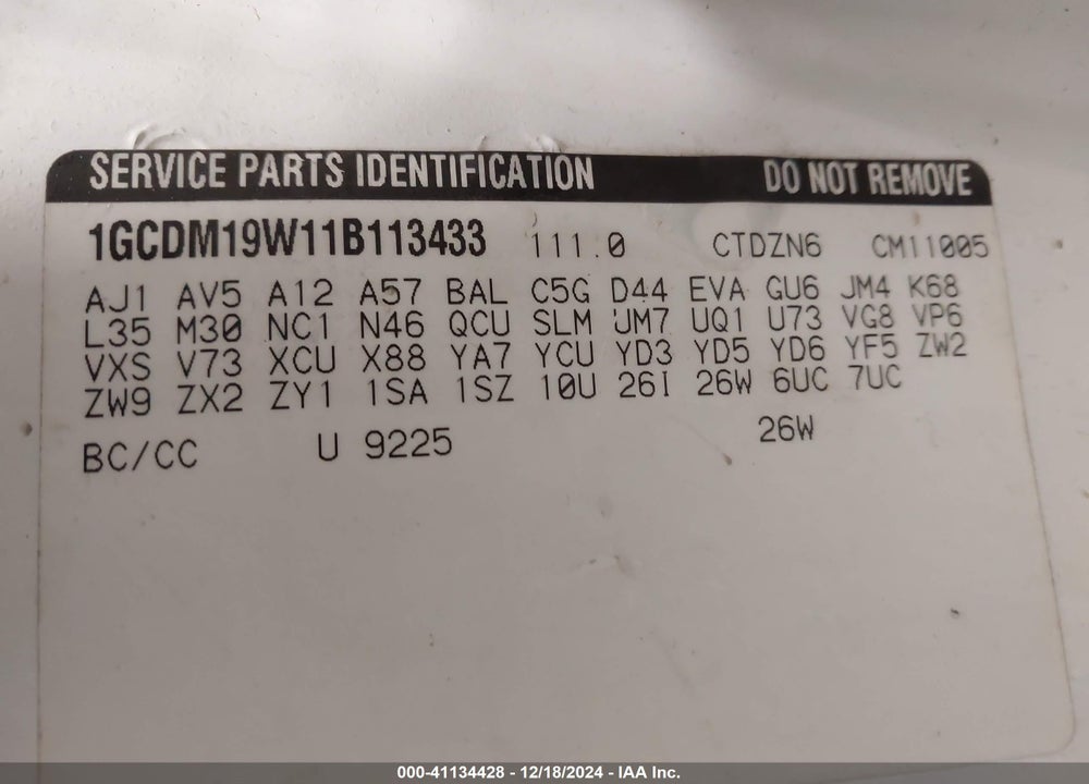 2001 CHEVROLET ASTRO VIN: 1GCDM19W11B113433