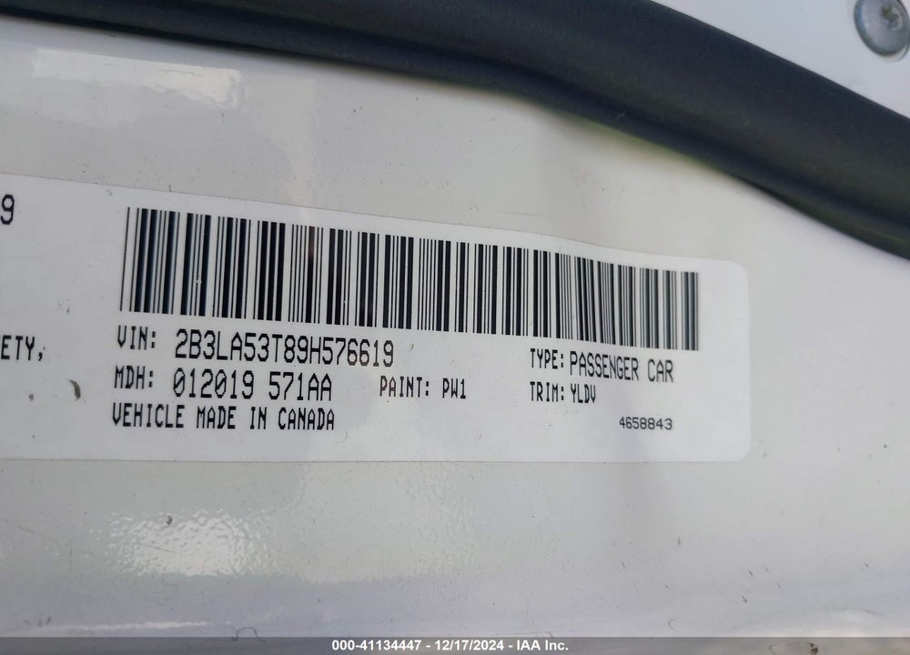 2009 DODGE CHARGER VIN: 2B3LA53T89H576619