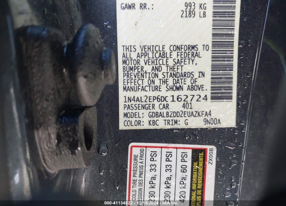 2013 NISSAN ALTIMA VIN: 1N4AL2EP6DC162724