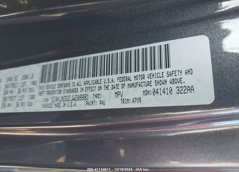 2018 JEEP WRANGLER UNLIMITED SPORT S 4X4 VIN: 1C4HJXDG2JW208881