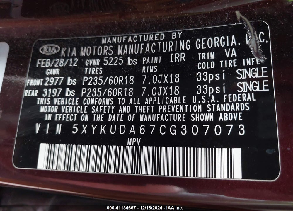 2012 KIA SORENTO EX VIN: 5XYKUDA67CG307073