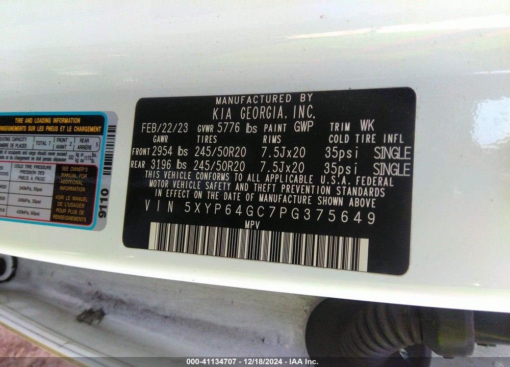 2023 KIA TELLURIDE S VIN: 5XYP64GC7PG375649