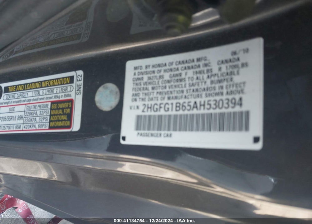 2010 HONDA CIVIC LX VIN: 2HGFG1B65AH530394