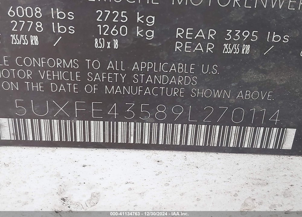 2009 BMW X5 XDRIVE30I VIN: 5UXFE43589L270114