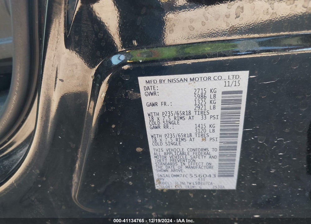 2015 INFINITI QX60 VIN: 5N1AL0MM7FC556043