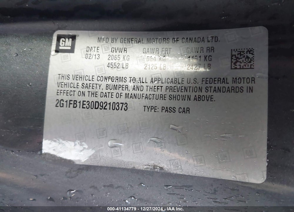 2013 CHEVROLET CAMARO VIN: 2G1FB1E30D9210373