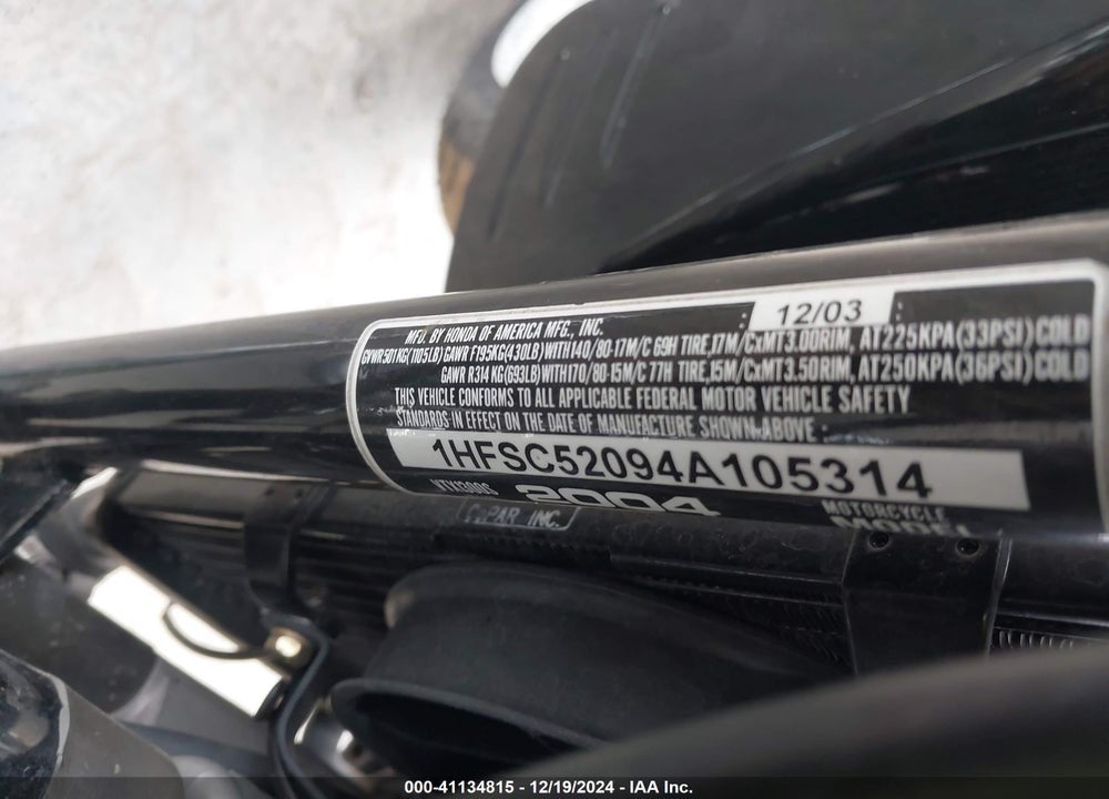 2004 HONDA VT1300 S VIN: 1HFSC52094A105314