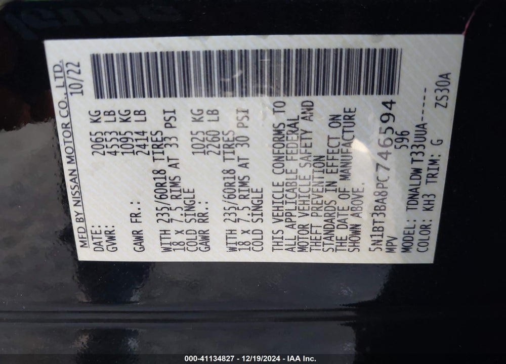 2023 NISSAN ROGUE SV FWD VIN: 5N1BT3BA8PC746594
