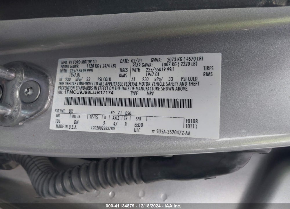 2020 FORD ESCAPE TITANIUM VIN: 1FMCU9J98LUB17174