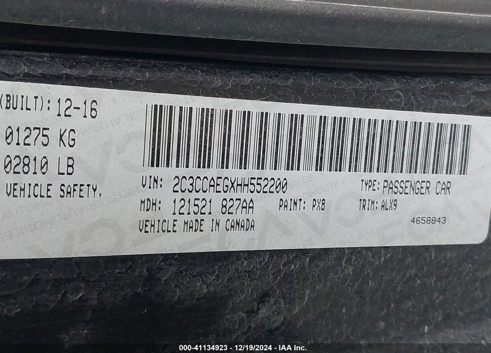 2017 CHRYSLER 300C VIN: 2C3CCAEGXHH552200