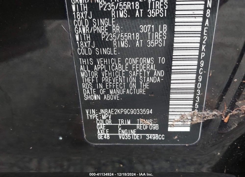 2012 NISSAN QUEST LE VIN: JN8AE2KP9C9033594