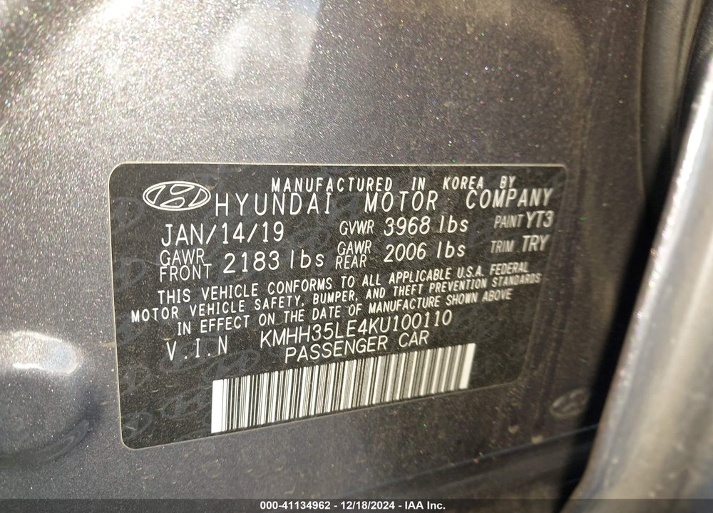 2019 HYUNDAI ELANTRA GT VIN: KMHH35LE4KU100110