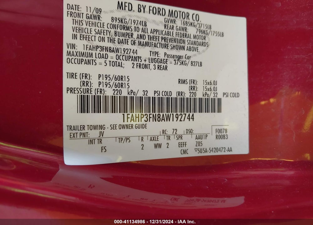 2010 FORD FOCUS SE VIN: 1FAHP3FN8AW192744