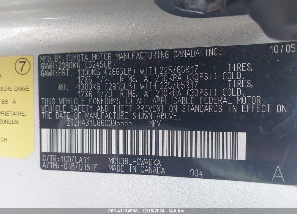 2006 LEXUS RX 330 VIN: 2T2HA31U86C095565