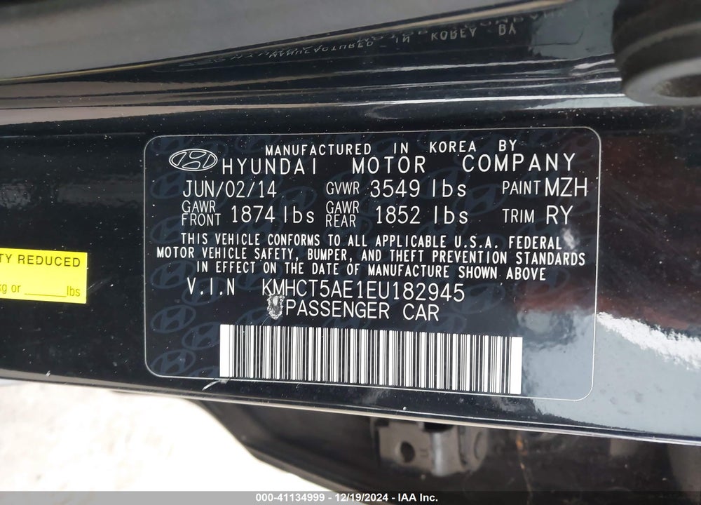 2014 HYUNDAI ACCENT GS VIN: KMHCT5AE1EU182945
