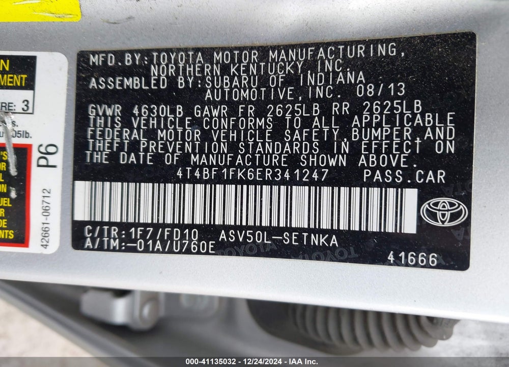2014 TOYOTA CAMRY VIN: 4T4BF1FK6ER341247