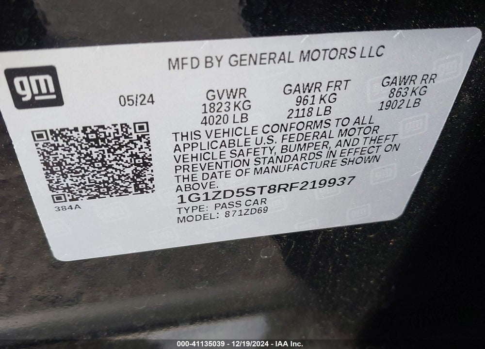 2024 CHEVROLET MALIBU FWD 1LT VIN: 1G1ZD5ST8RF219937