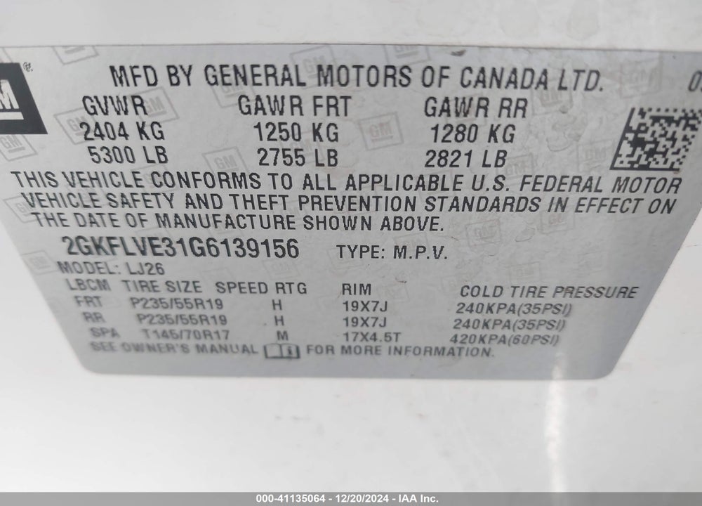 2016 GMC TERRAIN DENALI VIN: 2GKFLVE31G6139156