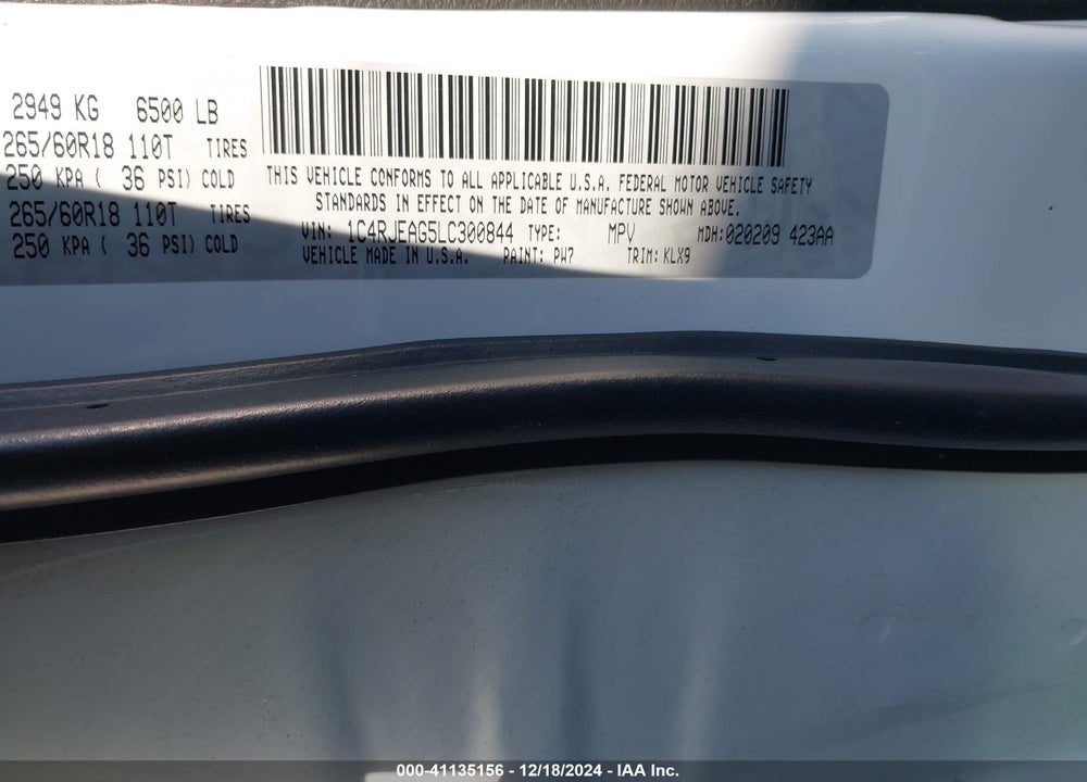 2020 JEEP GRAND CHEROKEE LAREDO E 4X2 VIN: 1C4RJEAG5LC300844