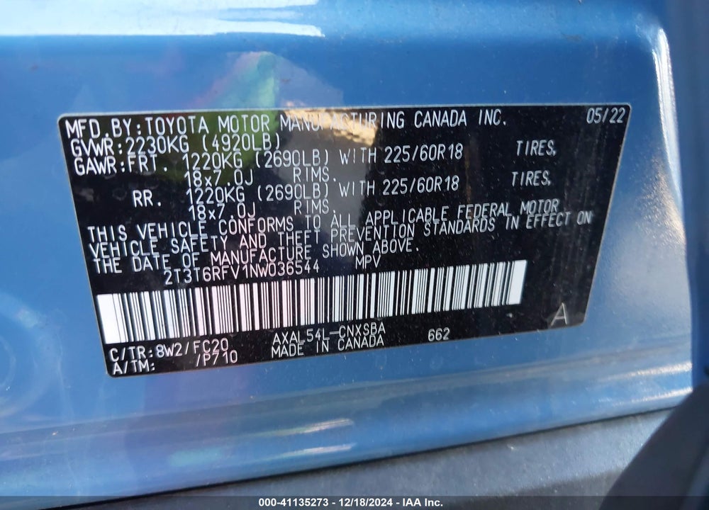 2022 TOYOTA RAV4 HYBRID SE VIN: 2T3T6RFV1NW036544