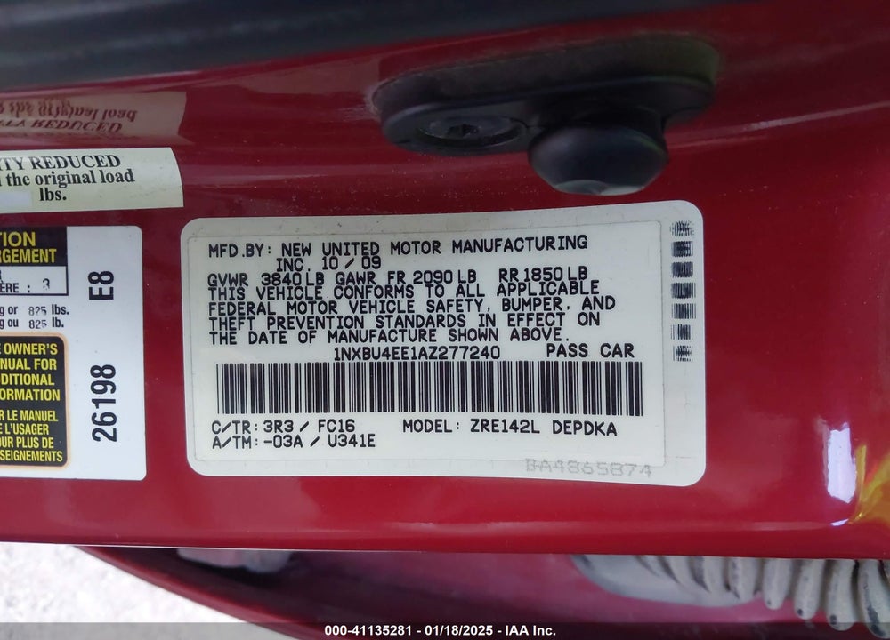 2010 TOYOTA COROLLA LE VIN: 1NXBU4EE1AZ277240