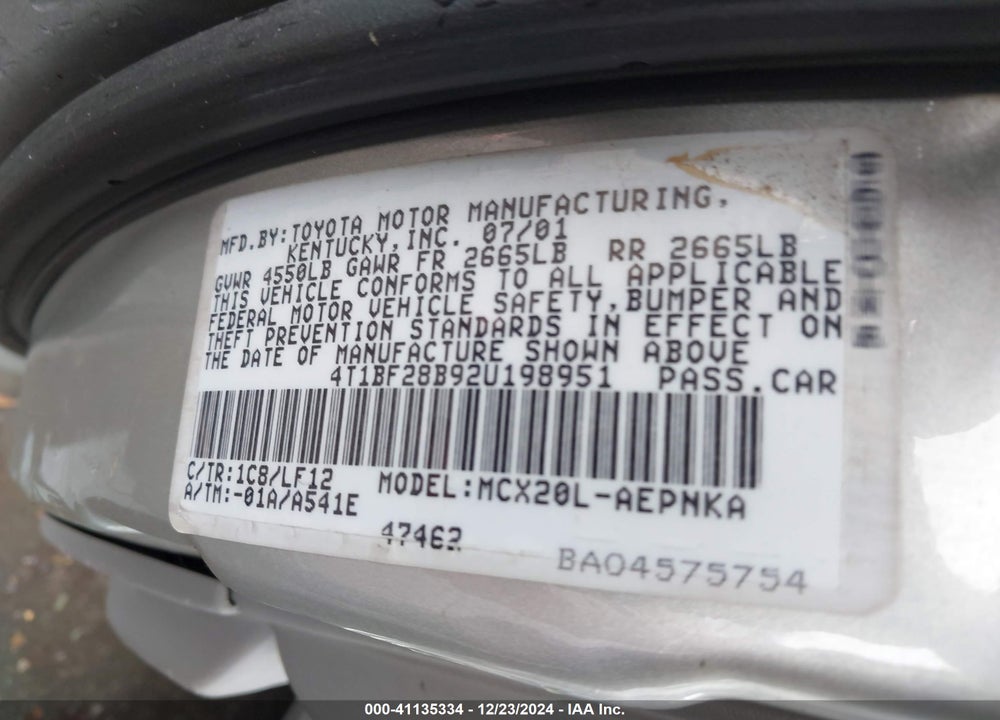 2002 TOYOTA AVALON XL VIN: 4T1BF28B92U198951