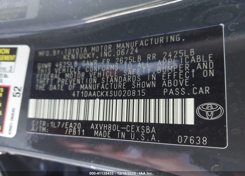2025 TOYOTA CAMRY SE VIN: 4T1DAACKXSU020815