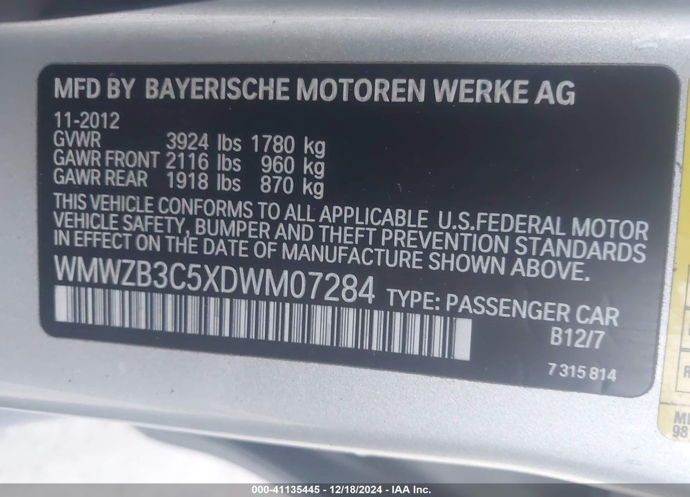 2013 MINI COUNTRYMAN COOPER VIN: WMWZB3C5XDWM07284