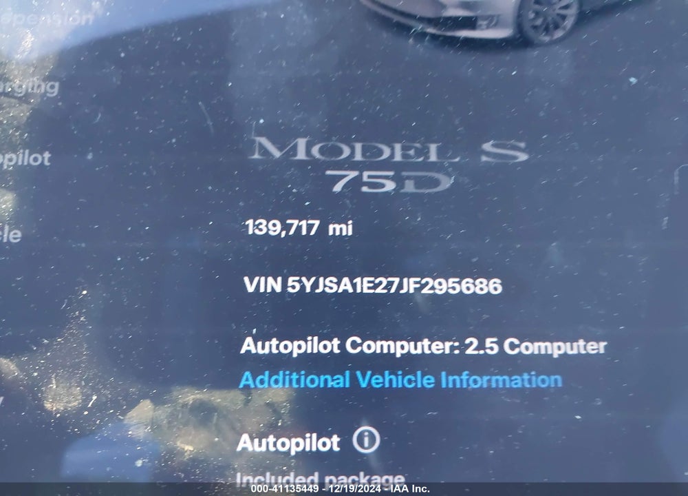 2018 TESLA MODEL S VIN: 5YJSA1E27JF295686
