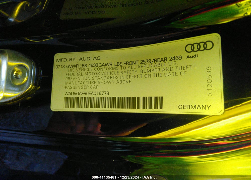 2014 AUDI S5 3.0T PREMIUM PLUS VIN: WAUVGAFR6EA016778