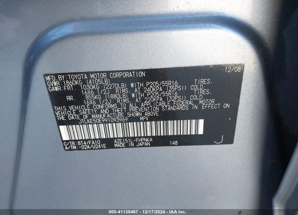 2009 SCION XB VIN: JTLKE50E991093969