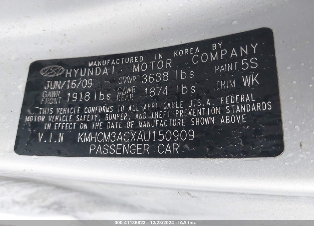 2010 HYUNDAI ACCENT GS VIN: KMHCM3ACXAU150909