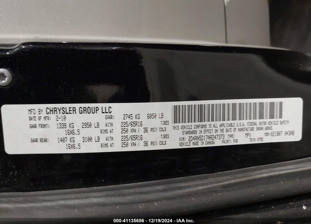 2010 DODGE GRAND CARAVAN SXT VIN: 2D4RN5D17AR247373