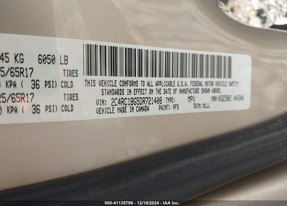 2013 CHRYSLER TOWN & COUNTRY TOURING VIN: 2C4RC1BG5DR721408
