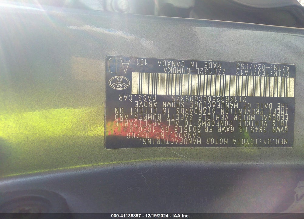 2006 TOYOTA MATRIX VIN: 2T1KR32E86C609375
